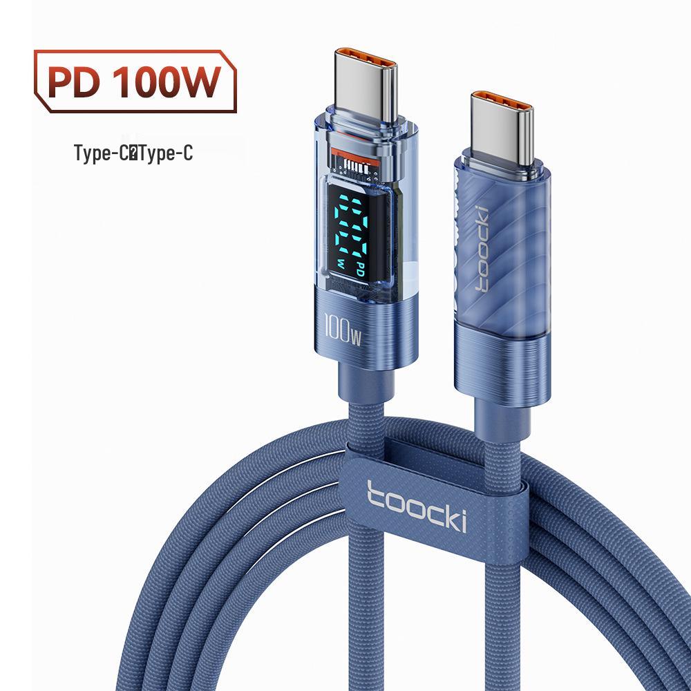 Toocki 100W C-C Super Fast Charging Transparent Display Data Cable for Huawei, Apple, Xiaomi.