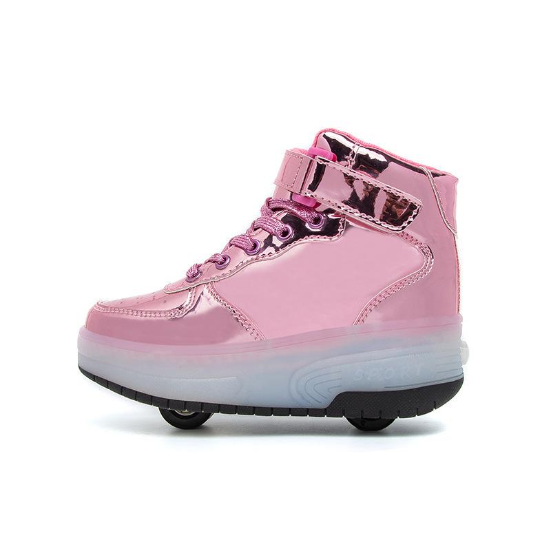 

Новые светящиеся кроссовки на зарядке, роликовые коньки с одним и двумя колесами, кроссовки-ролики, детская повседневная обувь, модная обувь на колесиках 31 яркий розовый