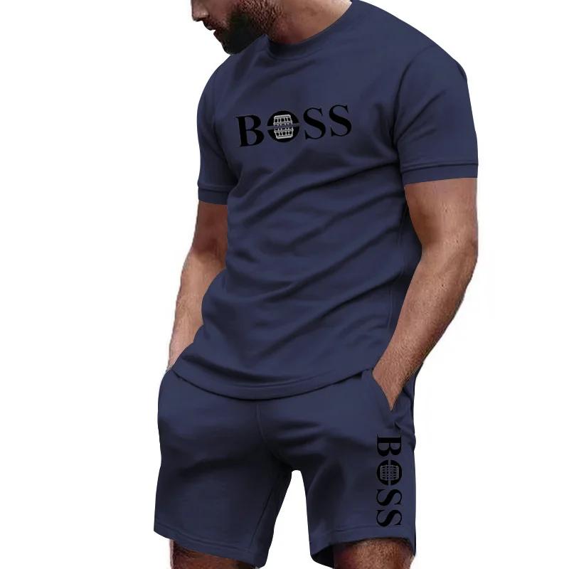 Heren Tweedelig Sportkleding Set: T-shirt met Korte Mouwen en Broek, voor Hardlopen en Fitness, Zomer