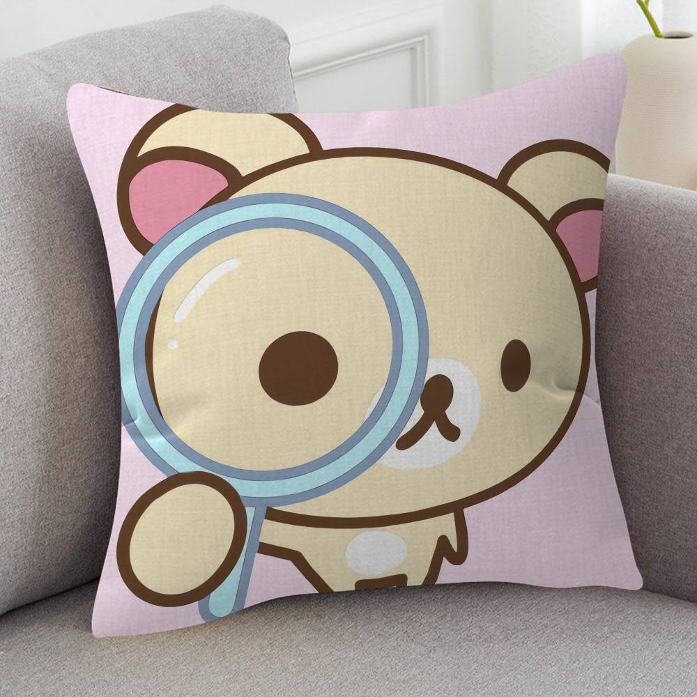 Anime Rilakkuma Cartoon Series Square Pillowcase Soft Waist Sofa Cushion Cover Bedroom Room Pillowcase