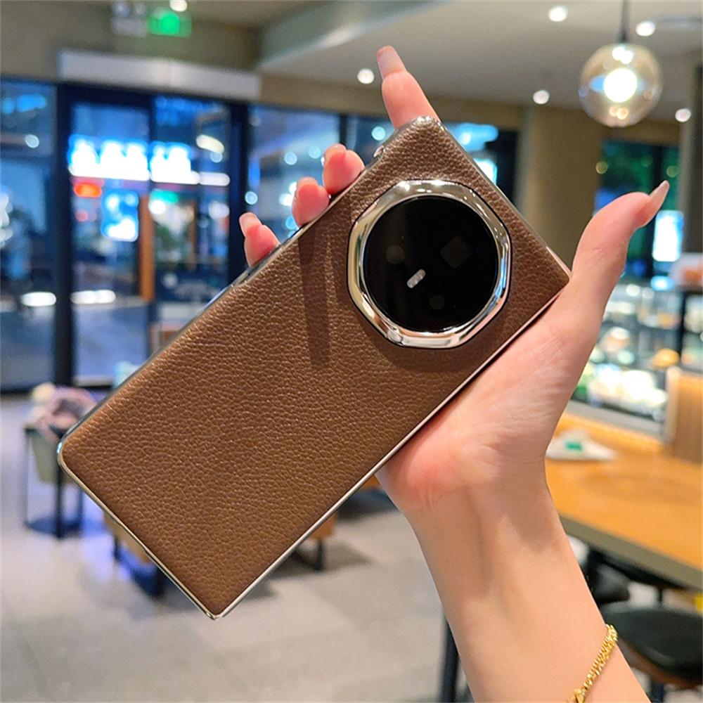 Lichee Pattern White Phone Case For Honor Magic V3 Plating Frame PC Hard Shell Protective Back Cover