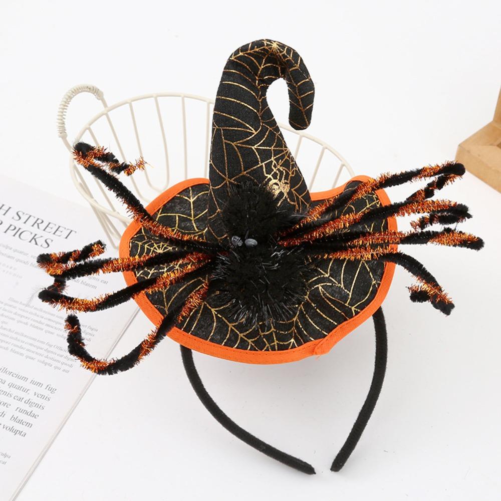 Spider Halloween Witch Hat Headband Sequin Cone Hat Hair Hoop Halloween Party Hair Band  Kids