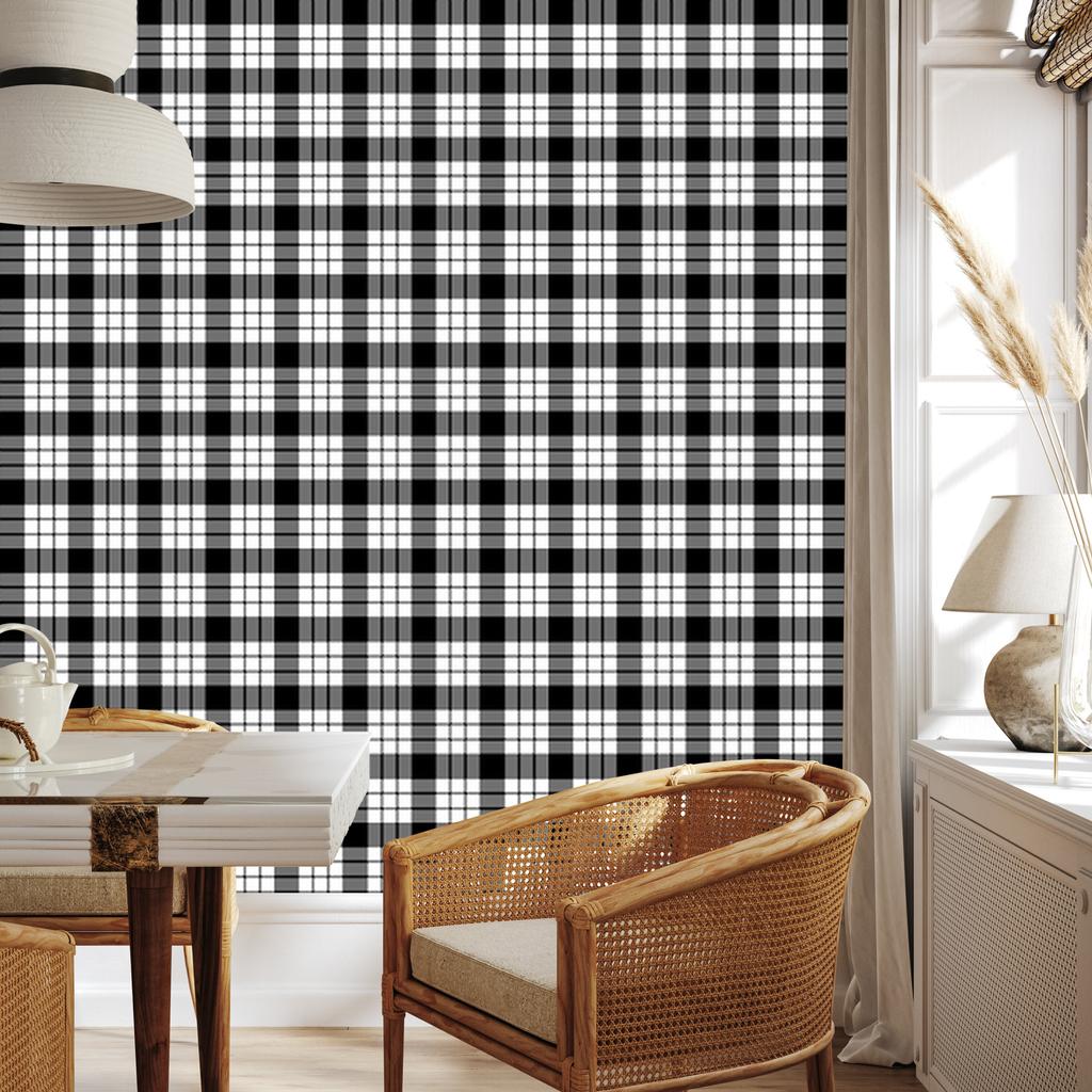 Wallpaper Black and White Checkered Gray, Light Gray and Graphite 50x1000
