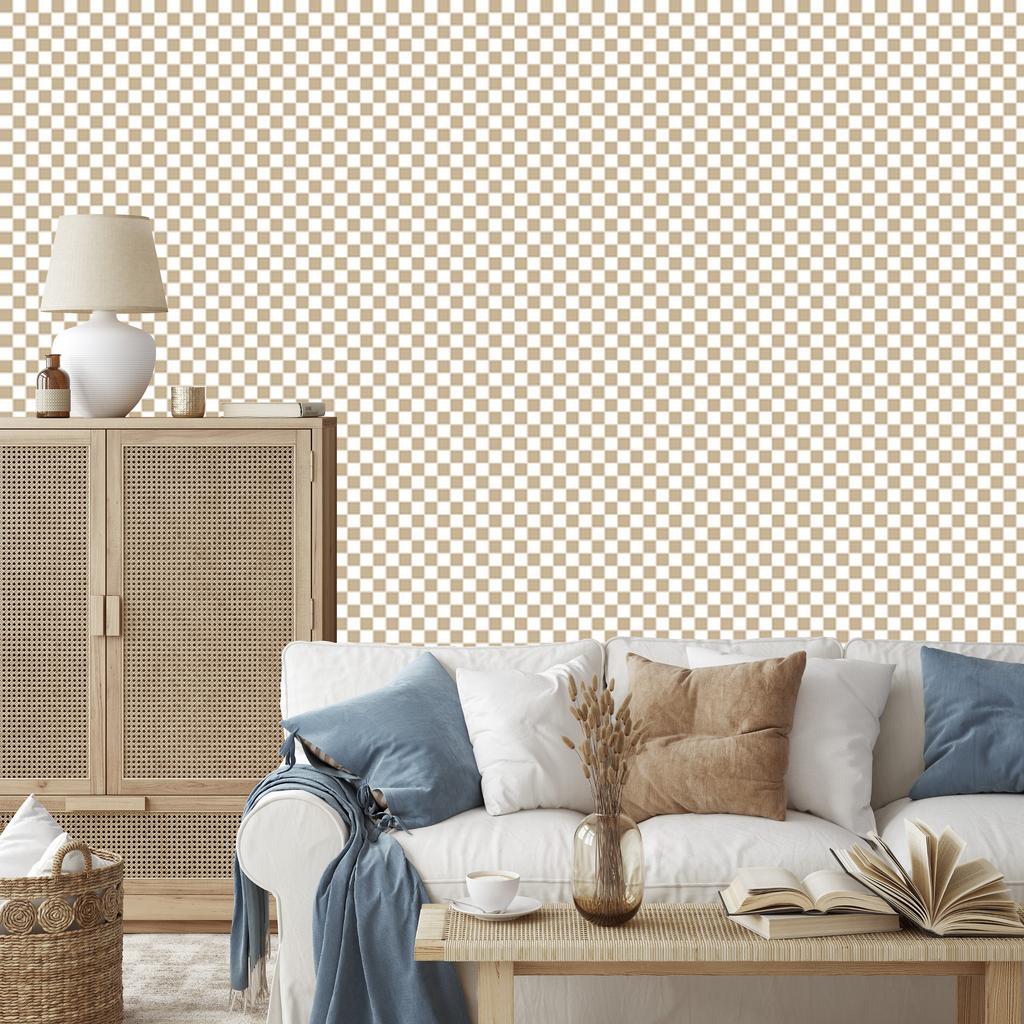 Checkerboard Wallpaper White and Beige for Living Room and Bedroom 50x1000