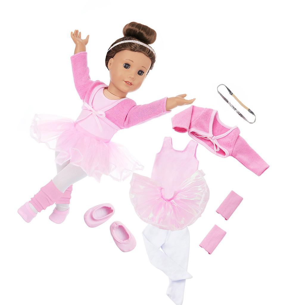 18Inch Ballet Dance Practice Clothes For Girl Doll Elastic Stretchy Fabric Easy Wear Dance Costume Princess Tutu Outfit