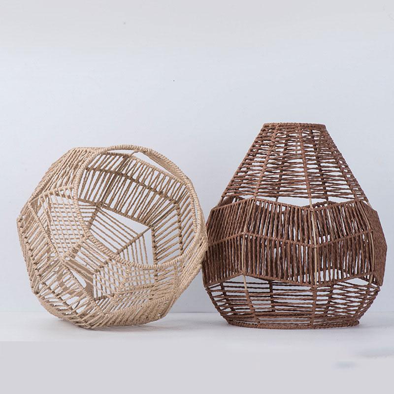 14 Styles Natural Woven Lampshade Vintage Hanging Pendant Lamp Shade Rattan Chandelier Café Restaurant Lighting Home Art Decor