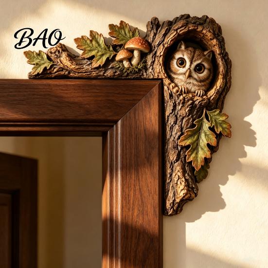 Decorative Accents for Reading Nooks Chipmunk Tree Door Topper, Squirrel Owl Wooden Frame Sign, Funny Whimsical Rustic Home Wall Animals Corner