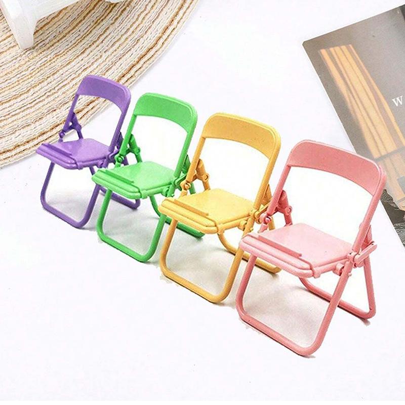 4pcs Mini Folding Chair Plastic Mobile Phone Holder Macaron Color Desktop Decoration Cute Portable Bench Mini Toys Support TMZ