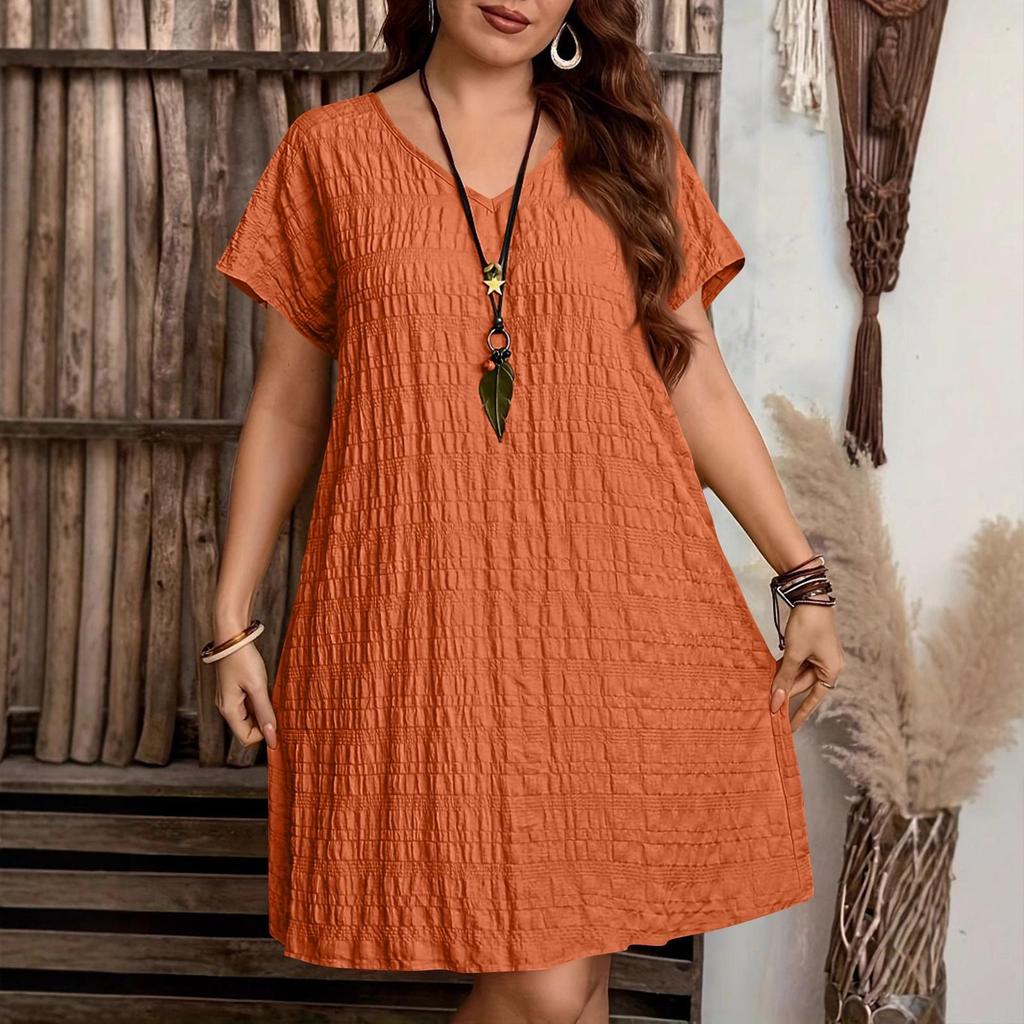 Plus Size Summer Fashion V-Neck Loose Dress for Beach Vacation