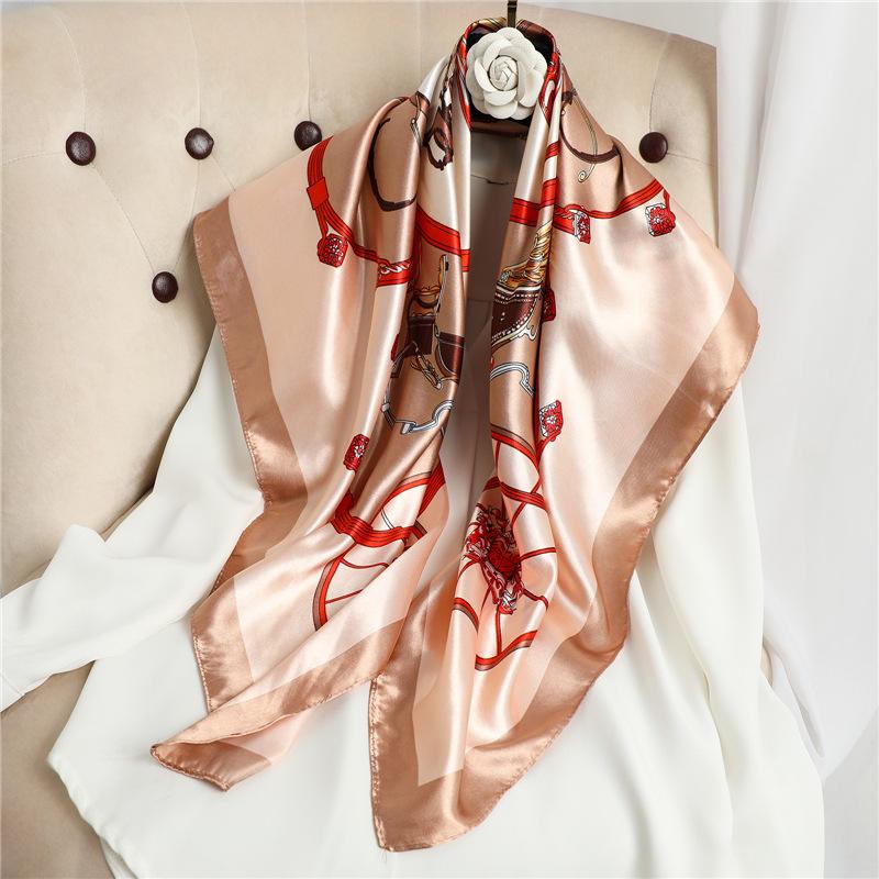90 * 90cm New Silk Scarf Women'S Spring And Summer Decorative Scarf Sunscreen Travel Shawl Autumn And Winter Scarf Thin Edition