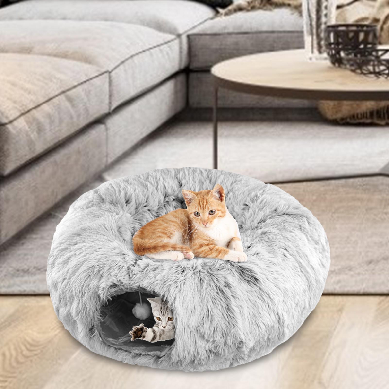

Cat Tunnel Bed 2-in-1 Plush Warm Kitten Cave Warm Kitten Nest For Pet Parents Animal Lovers Cold Weather Indoor Home Office CN