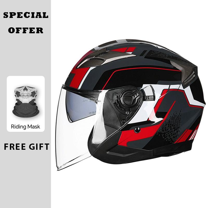 Motorcycle Helmet Half Face Helmets Double Lens Four Seasons Men Women 3/4 Open Face Motorbike Jet Helmets Dual Visor Capacete