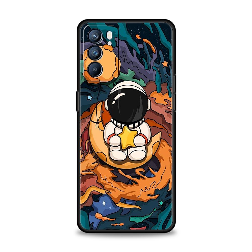 Cartoon Cute Cosmonaut Phone Case For Oppo Reno 13 12 11 10 7 F Find X5 X6 A98 A80 A79 A78 A57 A54 A31 A17 Pro 5G Soft TPU Cover