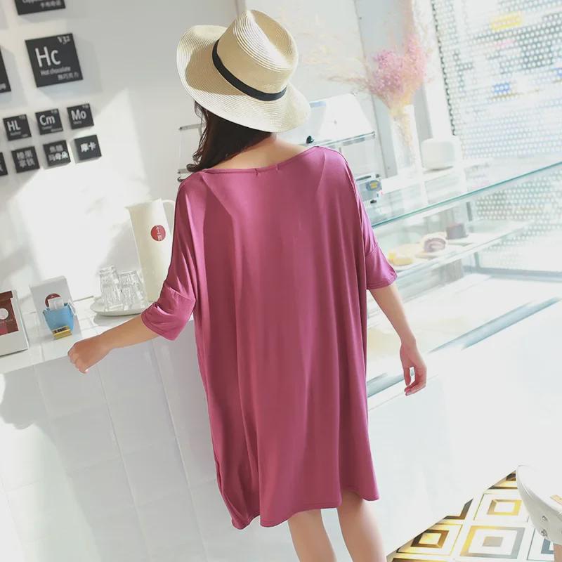 Plus Size Modální tričkové šaty s polovičními rukávy - Jarní/letní noční košile