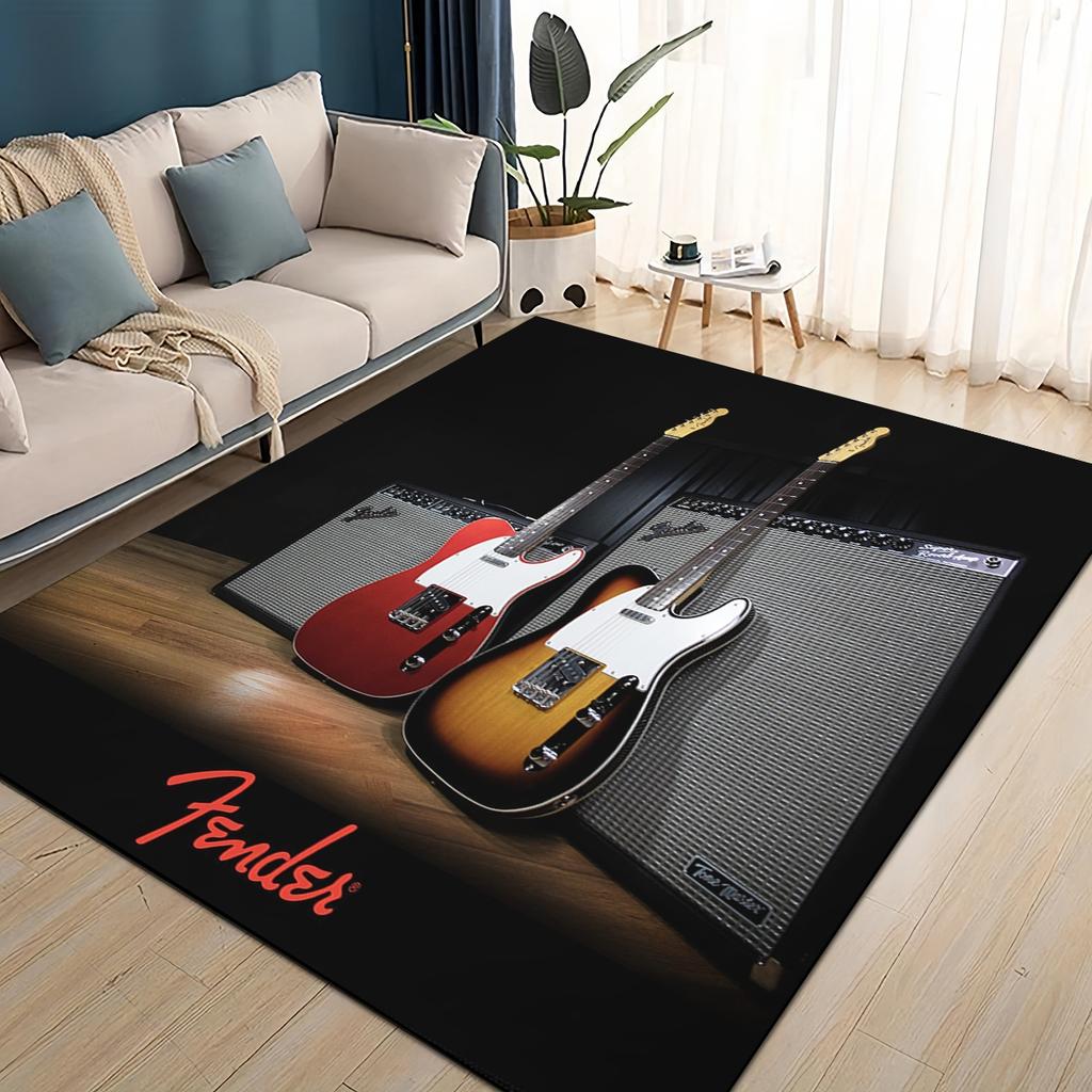3D Retro Fender Logo Guitar Instruments Music Carpet Rug for Living Room Bedroom Home Sofa Decoration,kids Non-slip Floor Mat