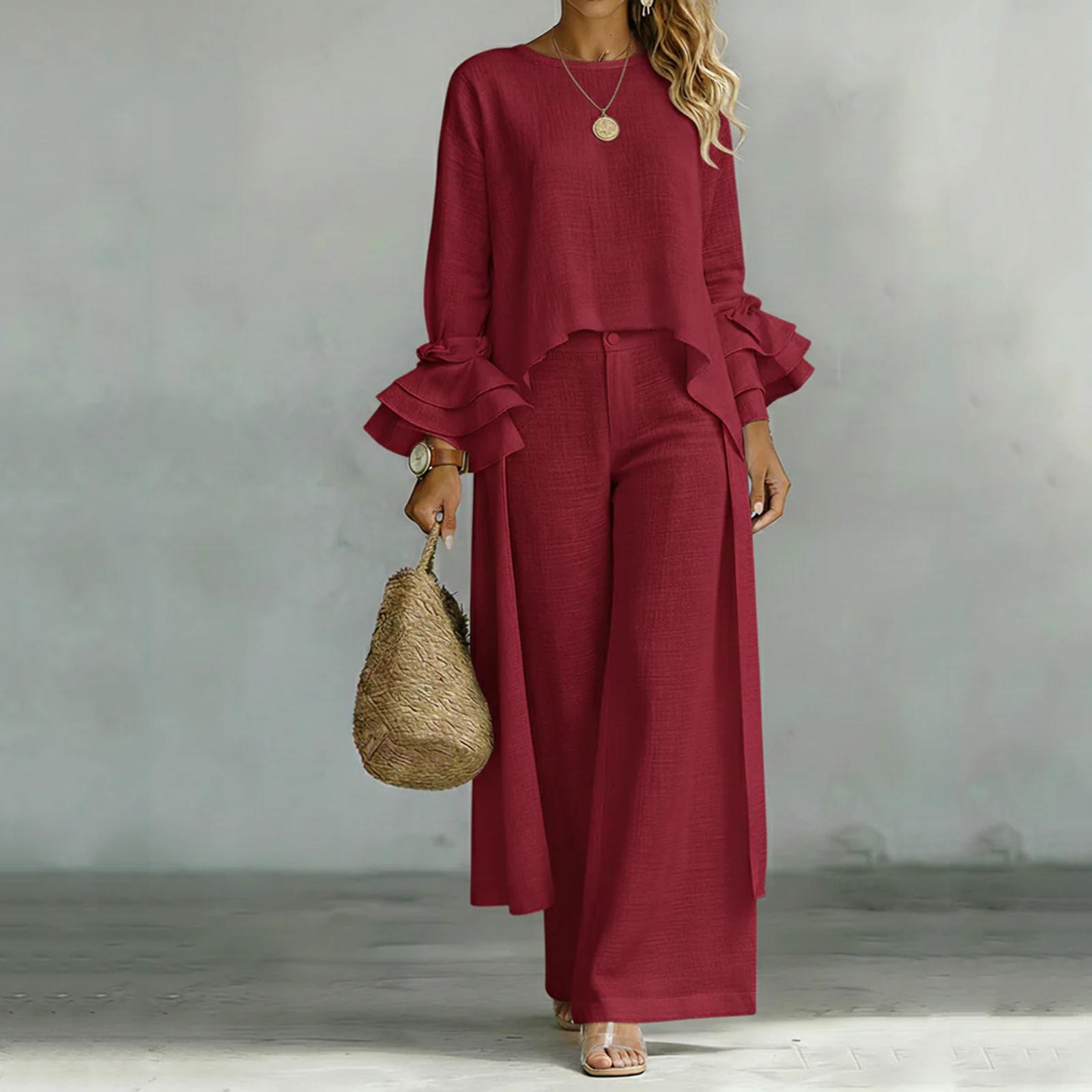 Модный женский свободный асимметричный повседневный комплект из двух предметов XL винный