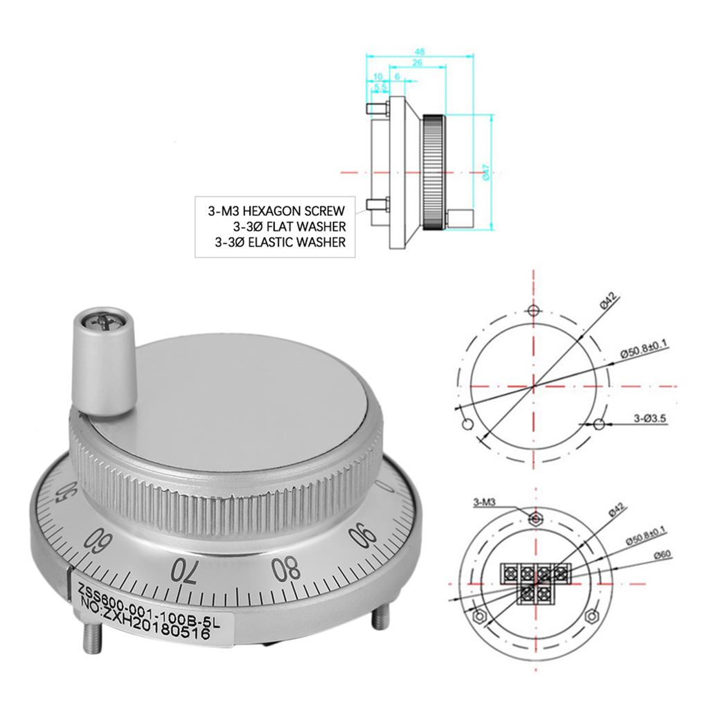 5V 60MM Hand Wheel Pulse Encoder Mill Router Manual Control For CNC System (White)