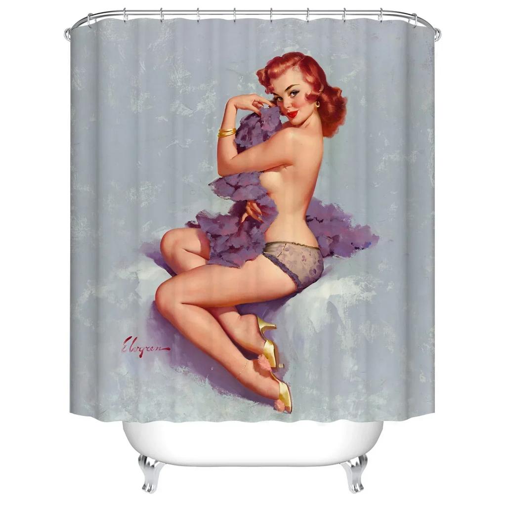 Cartoon Girl Printed 3D Bath Curtains Waterproof Polyester Fabric Washable Bathroom Shower Curtain Screen With Hooks Accessories