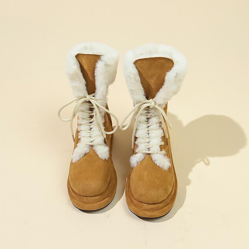 Popular Snow Boots Women's 2025 New Thick-soled Medium Boots Martin Short Boots Piled Boots Thickened Large Cotton Shoes Winter