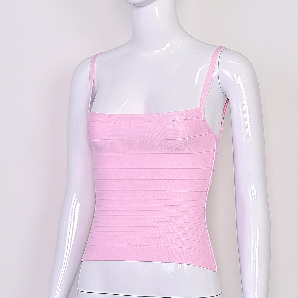 Yi Zhi Lian Women's European & American Strappy Ribbed Bandage Tank Top - Slimming, Sexy, Backless, Stretchy, Versatile Resort Wear