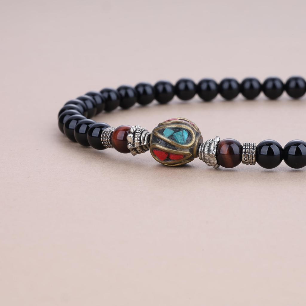 COAI Tibetan Onyx and Red Tiger Eye Nepalese Protection Good Luck and Power Stone for Men and Women 108-Bead Stones, Stones, Evil-Proof
