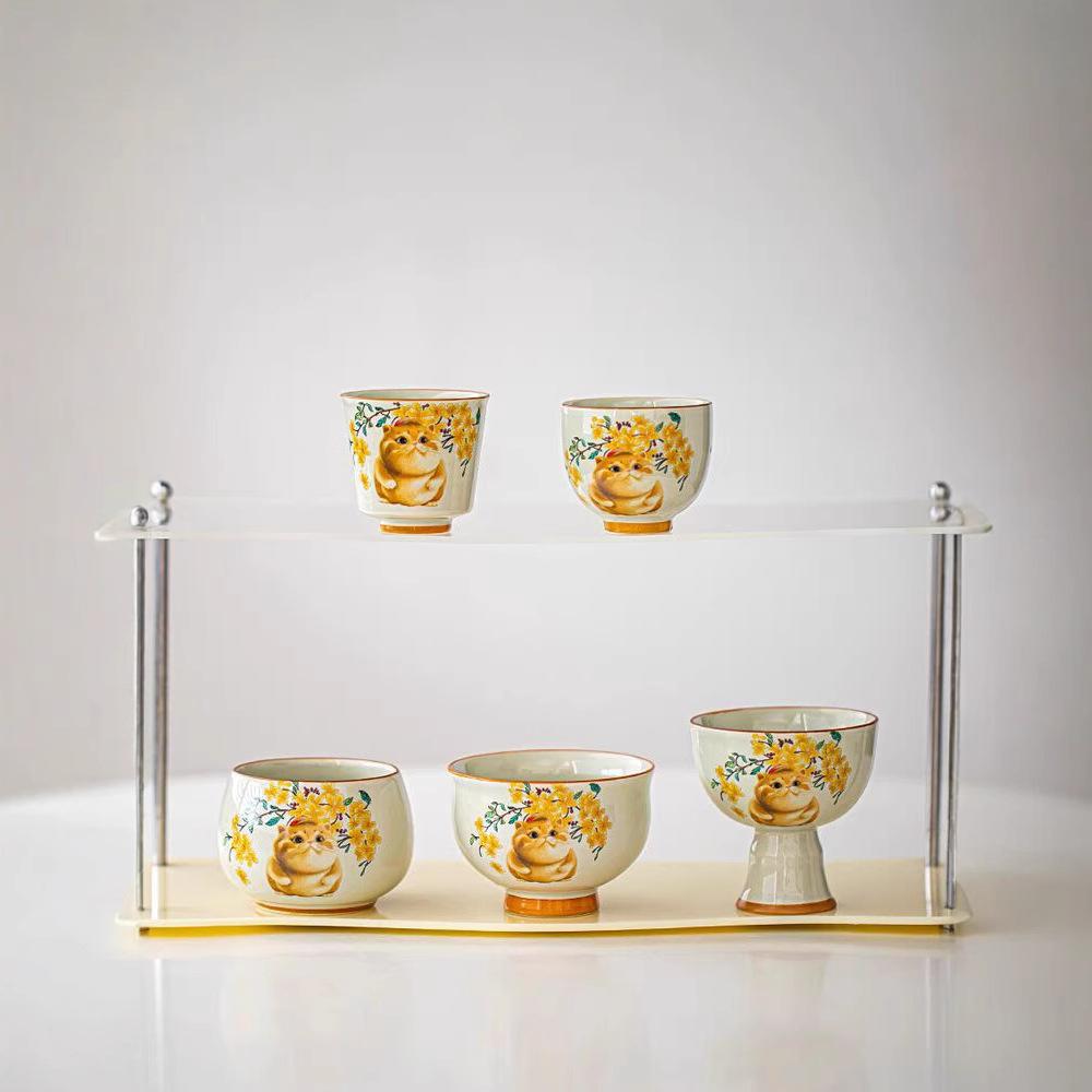 Plant Ash Happy Hanhan Cat Teacup Ceramic Household Master Cup Single Cup Tea Kung Fu Tea Set Gift Box Gift