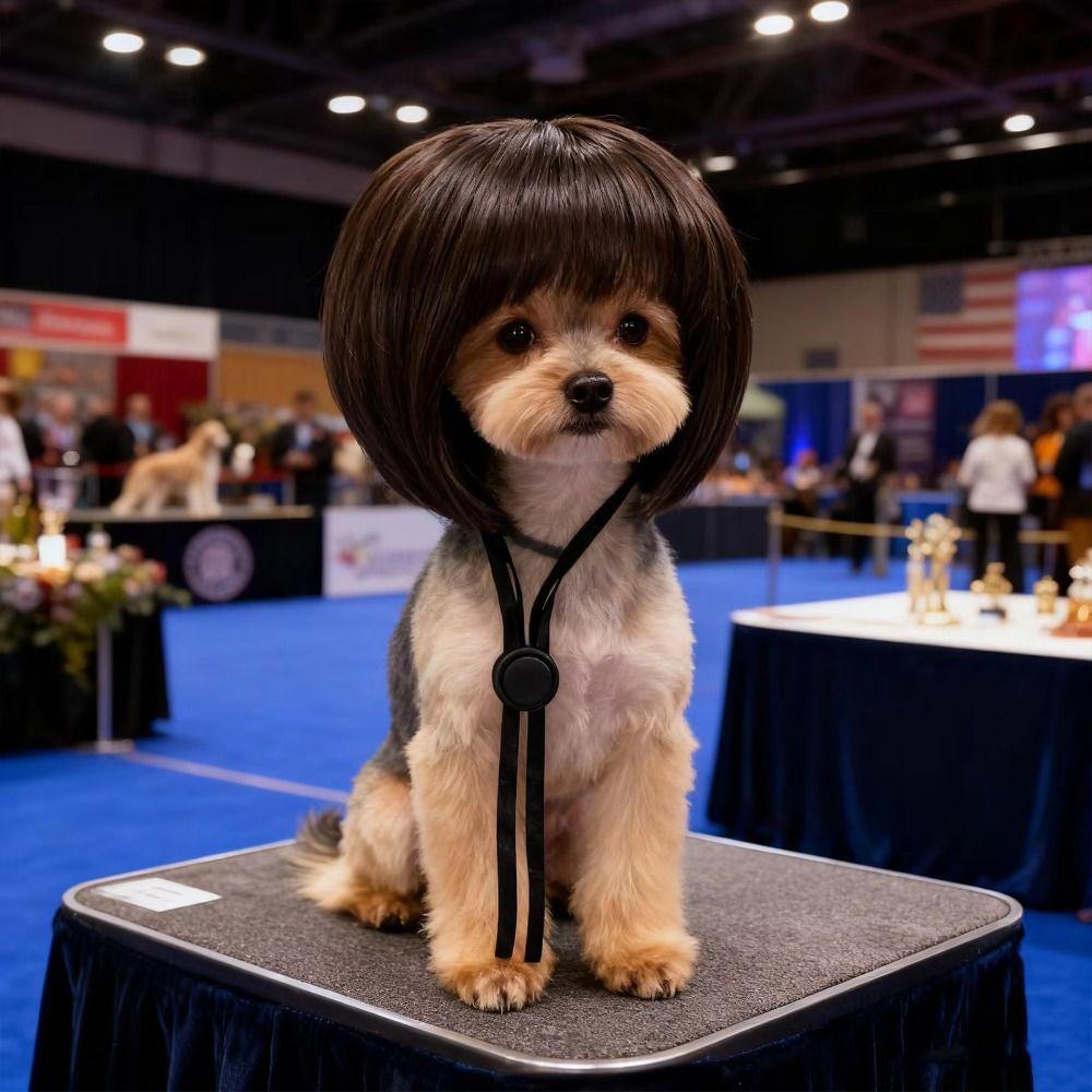 Exposed Ear Design Pet Bob Wig Adjustable Fit Cat Cosplay Wig Cat Fake Hair  Holiday Photography