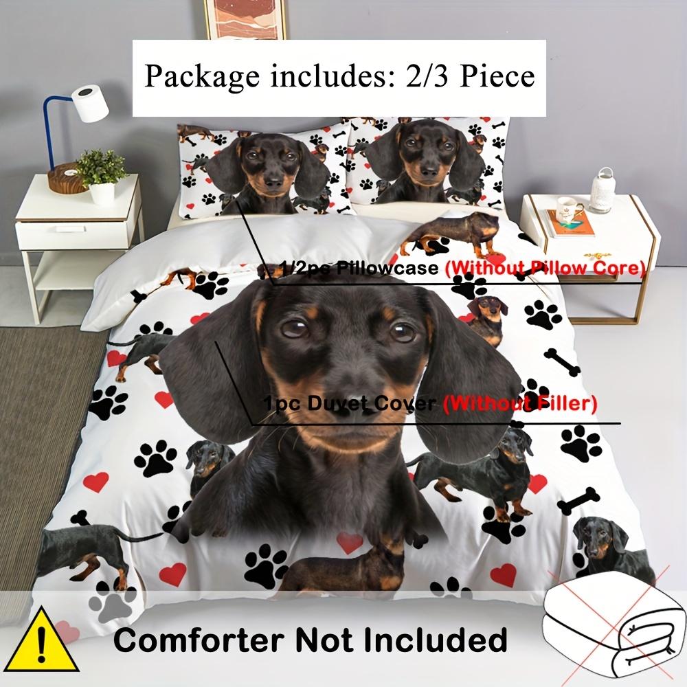 Cute Dachshund Dog Printed Bedding Set - 2/3pcs Duvet Cover Set (1 Duvet Cover + 1/2 Pillowcase, Without Core) for Bedroom