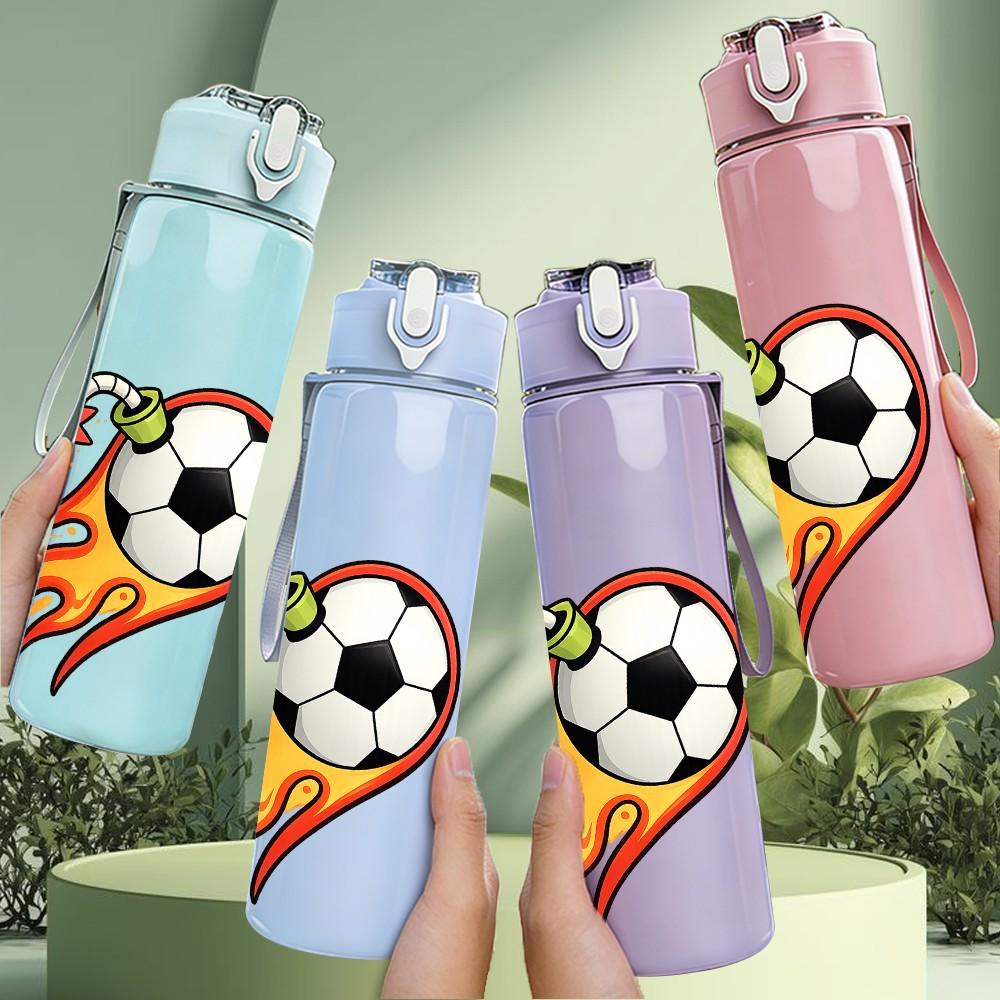 1PC Fire Flame Soccer Ball Art Print 750ml Color Plastic Sports Water Bottle Leakproof Flip Straw Lid Suitable for Sports Office Home Use