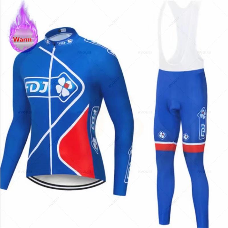 Fdj Team 2026 Winter Cycling Clothing Men's Thermal Fleece Bicycle Clothing Set Outdoor MTB Bike Bib Pants Ropa Maillot Ciclismo