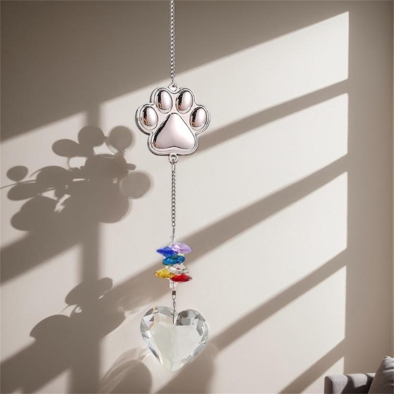 Crystal Pet Memorial Suncatchers Metal Alloys Cats Dog Paws Design Pendant Home Decoration Window Hanging Ornament Gift