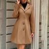 2026 New Women's Lapel Collar Wool Blend Coat, Slim Fit Solid Color Long Trench Coat, Versatile Autumn Winter Overcoat