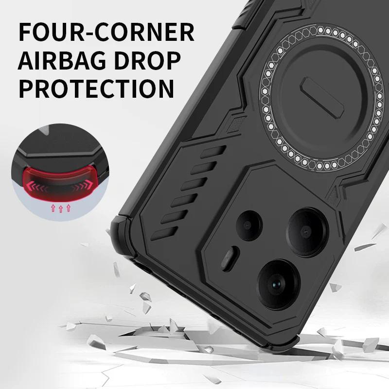 Heat Dissipation Armor Shockproof Magnetic Case For Xiaomi Redmi Note 14 4G 5G Global Four Corner Airbags Anti-fall Phone Cover