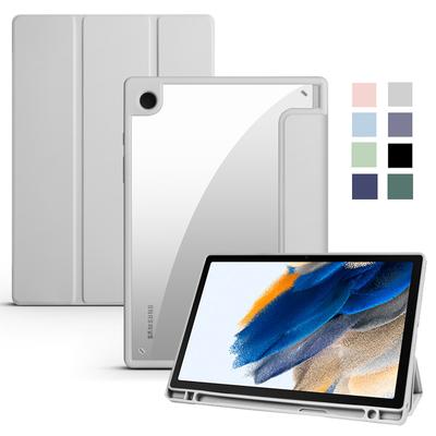 Flip Cuir pour Samsung Galaxy Tab A8 Cover 10 5 pouces Acrylique Transparent Support arrière Housse de tablette pour Samsung Tab A8 Case avec porte-crayon