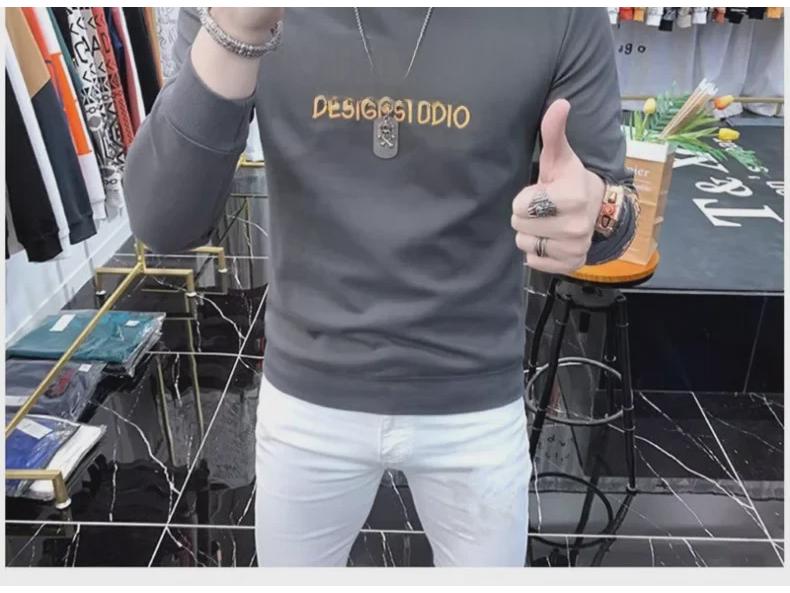 High-End Men's European Sweatshirt: Trendy, Long-Sleeved, Plus Velvet, Spring/Autumn, Thickened Winter Top