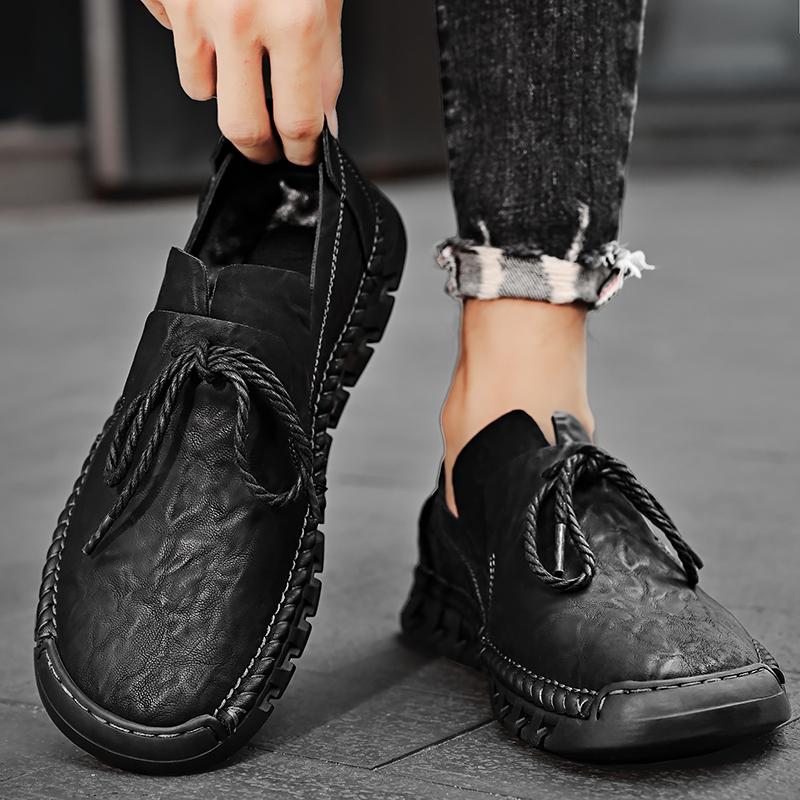 Fashion New Brand Leather Men Spring Casual Shoes Lace Up Business Casual Shoes Handmade Leather Soft Men Designe Outdoor Sneakers Shoes