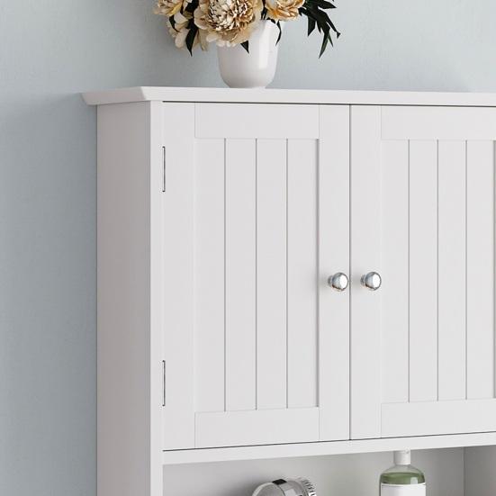 White Wall-Mounted Bathroom Cabinet, Medicine Cabinet with Double Doors And Adjustable Shelves, Bathroom Wall Cabinet Above The Sink, Suitable for