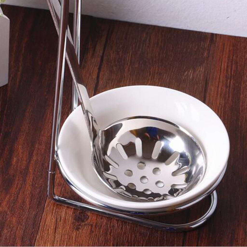 color ceramic Kitchen Ladle Spoon Rest Holder with Polished Stainless Steel Rack