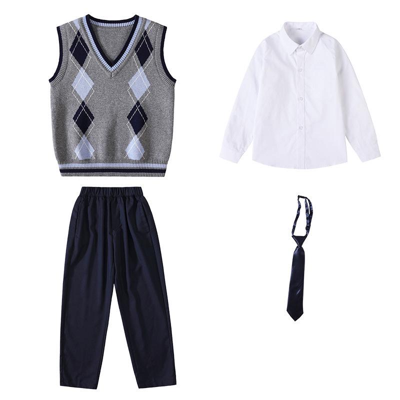 British-Style Primary School Sweater Vest & Uniform Set - Children's Spring/Autumn Performance Costume
