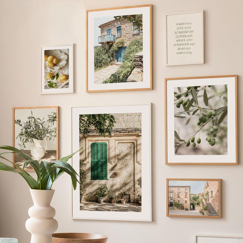 Sonnenschein-Innenhof Kaffee Zitronenblätter Landschaft Poster und Drucke Leinwandmalerei Nordische Wandkunst Bilder Wohnzimmerdekor