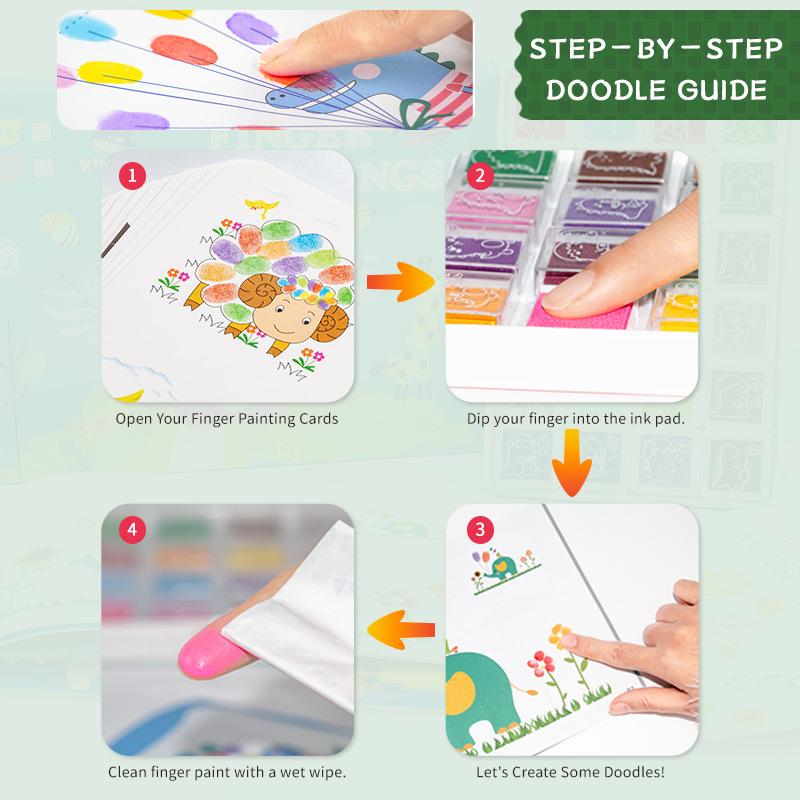 Kids Finger Ink Pad Set Finger Dot Painting Craft Kit with Built-in Pigment Drawing Cards Children Early Educational Handmade Toy