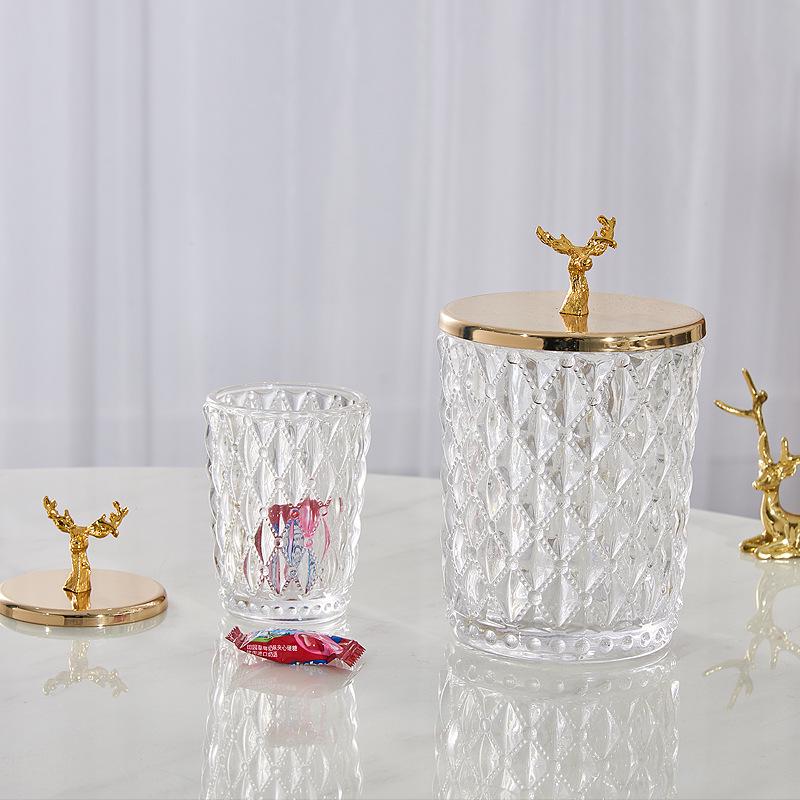 Severský lehký luxusní křišťálový dekorativní bonboniér s motivem hlavy jelena