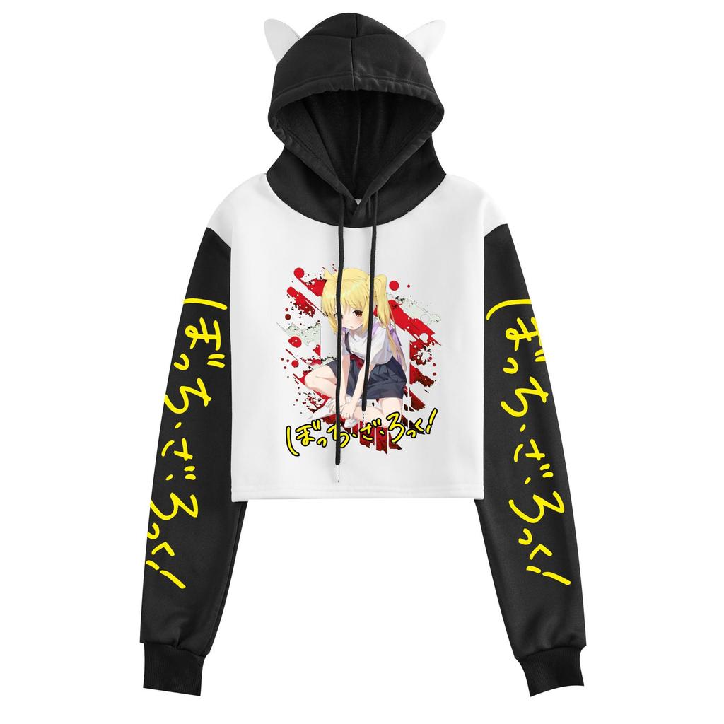 Bocchi the Rock Anime Katze Ohren Color Block Hoodie für Damen – Herbst/Winter