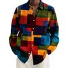 Modisches Block-Spleißmuster 3D-Druck Herren Langarmhemden Kunsthemd Herbst Lässig Einreiher Bluse Herrenbekleidung