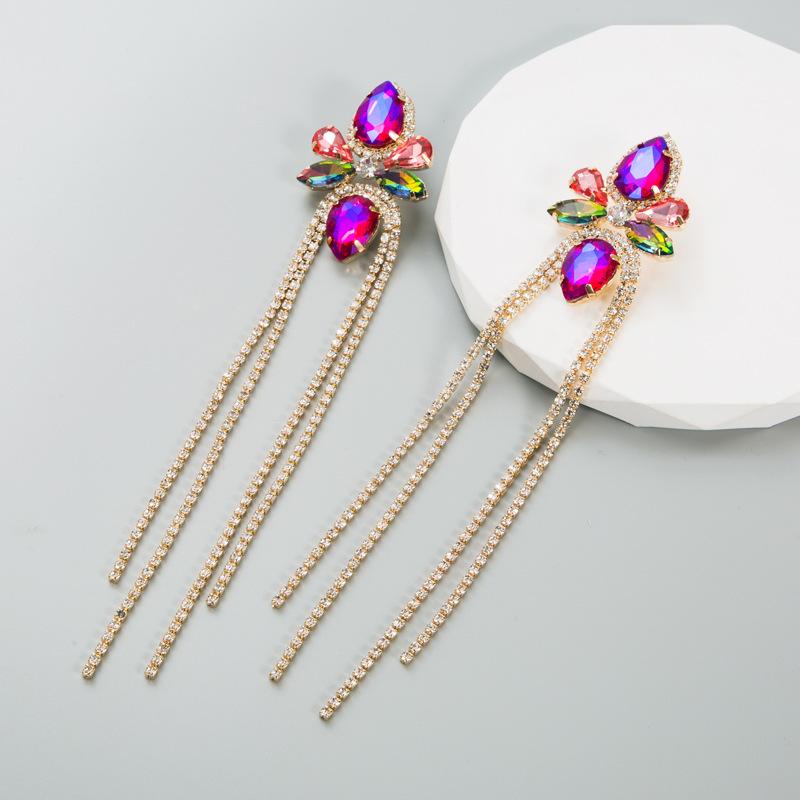 Women's Super Flash Rhinestone Claw Chain Tassel Earrings Long Luxury Versatile Drop Earrings