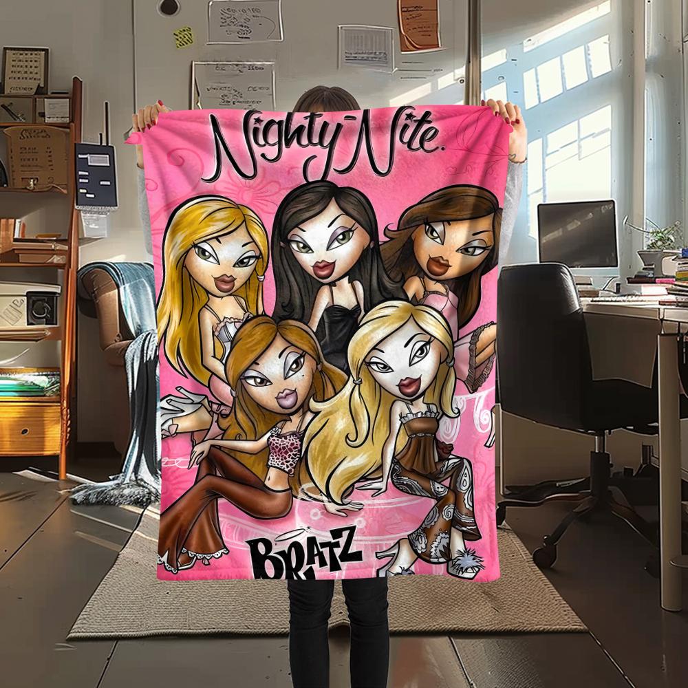 1pz Coperta di Flanella con Stampa Bratz, Alta Qualità per Tutte le Stagioni, Arredamento per la Casa, Calore e Comfort, Perfetta per Regali di Natale