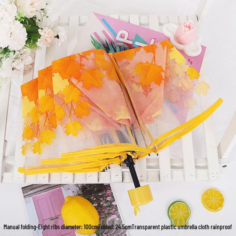 Japanese Forest Style Transparent Cherry Blossom Umbrella with Arched Long Handle for Students