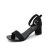 Sandals Women's Summer New Thick Heel Black Student Open-toe Buckle Strap Roman High Heels Women