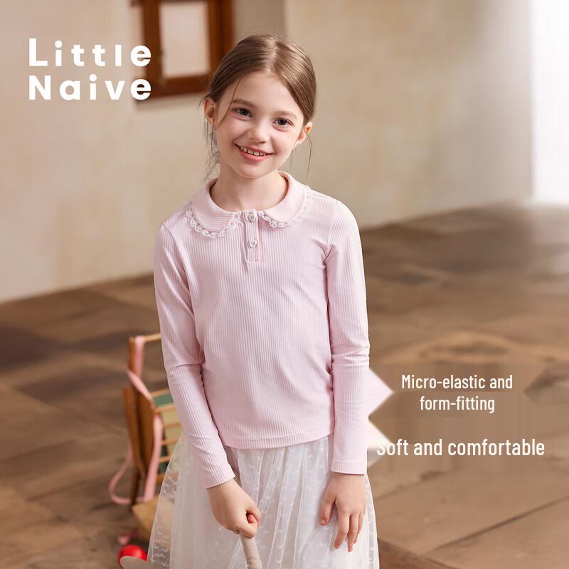 Little Naive Girls' French Style Lace Collar Long Sleeve T-Shirt