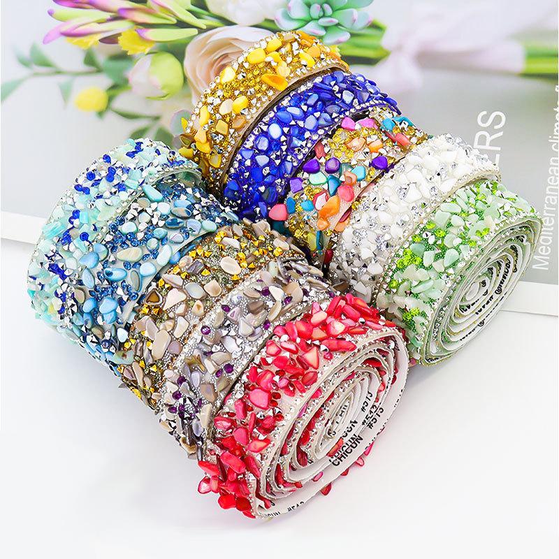 1 Yard Colorful Self Adhesive Crystal Rhinestone Trim Colorful Stone Diamond Sticker Sewing Drill Tape Diy Dress Car Phone Decor